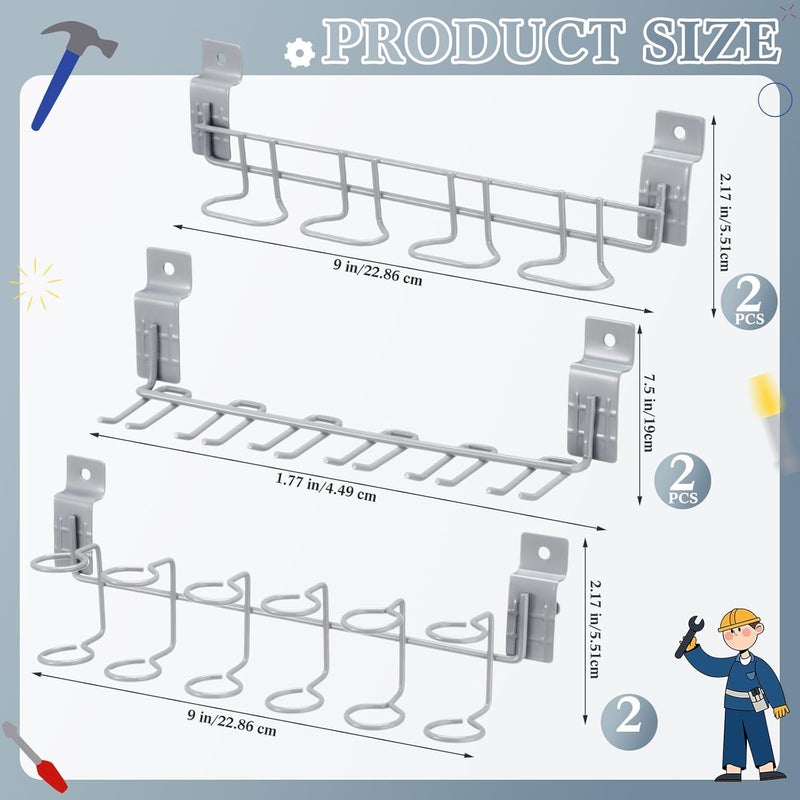 Yaocom 6 Pcs Slatwall Screwdriver Holders Slat Boards Organizer Slatwall Hooks Hangers Plier Holders Accessory Multi Tool Organizer Racks for Garage Shop Retail Store Display, 2 Size 3 Style (Gray) - Image 2